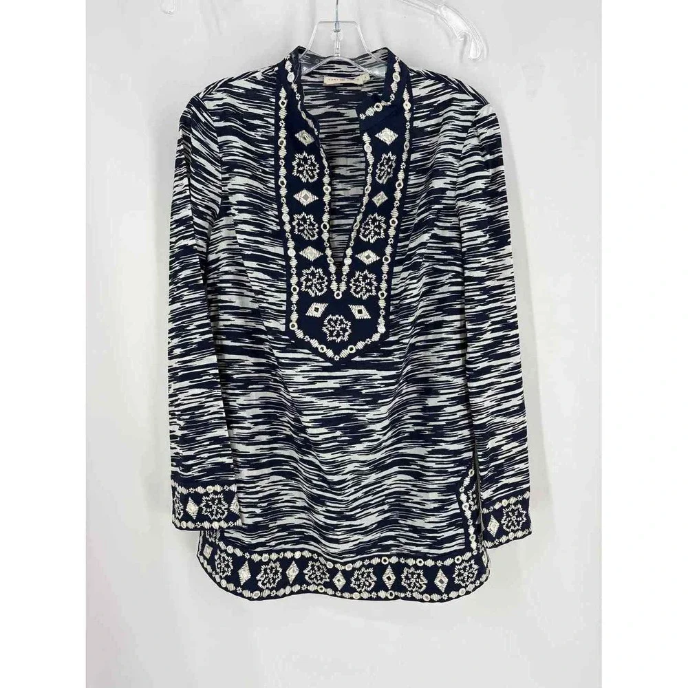 Size 8 Tory Burch Navy Print Shirt